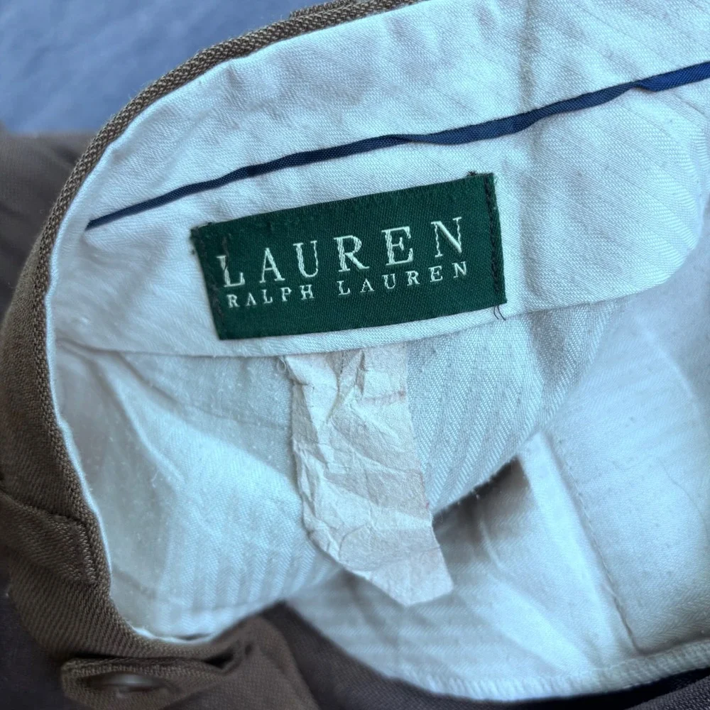 Lauren Ralph Lauren Mens Gray Herringbone Pleated Cuffed Dress Pants 39x28.5